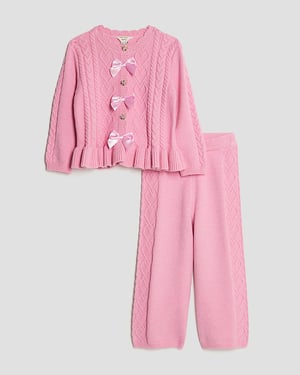 River Island Mini Girls Jumper & Bottoms Set Pink Bow 2 Piece