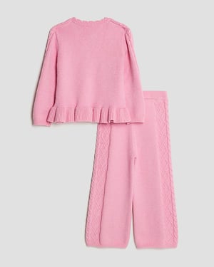 River Island Mini Girls Jumper & Bottoms Set Pink Bow 2 Piece