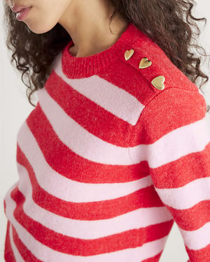 River Island Womens Jumper Red Knitted Stripe Heart Button