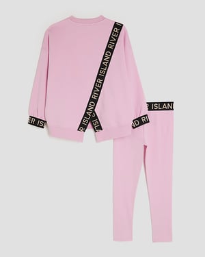River Island Girls Sweatshirt & Leggings Set Pink Split Back 2 Piece