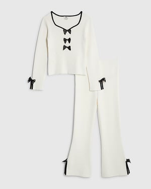 River Island Girls Top & Leggings Set Cream Bow 2 Piece
