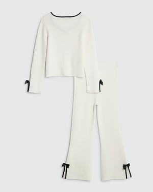 River Island Girls Top & Leggings Set Cream Bow 2 Piece