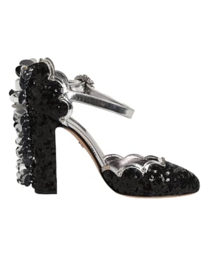 Dolce & Gabbana Zwarte Pailletten Enkelschoenen met Bandjes