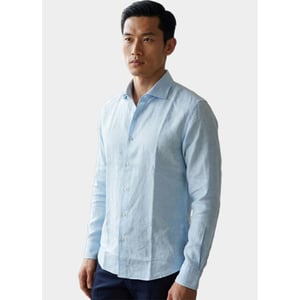 Bos Bright Blue Casual hemd lange mouw linnen shirt 5405.426/214