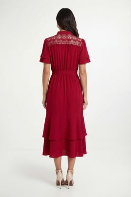 Petite Lace Insert Ruffle Sleeve Midi Dress