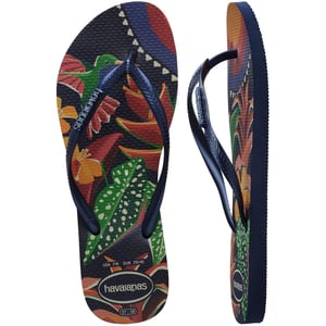 Women's Havaianas Slim Tropical Floral Flip Flops in Dark Black