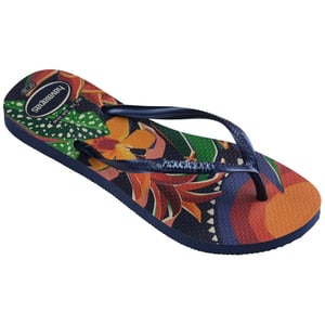 Women's Havaianas Slim Tropical Floral Flip Flops in Dark Black
