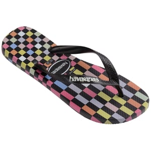 Women's Havaianas Checkerboard Print Thong Toe Flip Flops in Ice Grey/Black