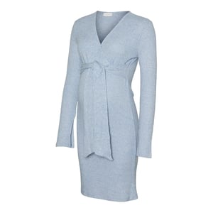Women's Mamalicious Mlaniset V-Neck Long Sleeve Knee Length Dress in Copen Blue