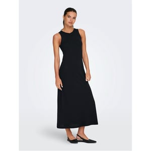 Women's Only May Logo Print Crew Neck Maxi A-Line Dress in Black