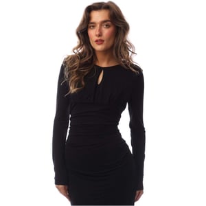 Women's Boss Edeni Keyhole Neck Long Sleeve Knee Length Dress in Black