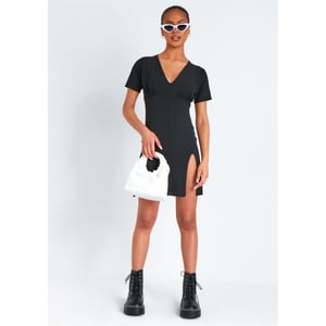 Women's Missy Empire Tea Dress With Split in Black