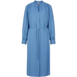 Women's Boss Dibanora6 Notched Neck Long Sleeve Midi Dress in Open Blue