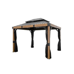 Sojag Fontana aluminium paviljoen met hard dak en muggennet houtlook/