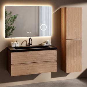Mirlux Badkamermeubel set verona 100cm warm eiken wastafel zwart pre-order