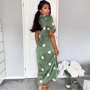 Women's AX Paris Dot Print Wrap Over Midi Dress in Green