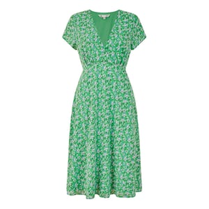 Women's Yumi Green Ditsy V-Neck Midi Wrap Dress in Green