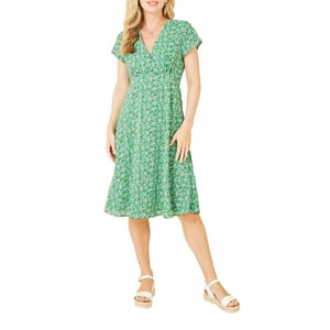 Women's Yumi Green Ditsy V-Neck Midi Wrap Dress in Green