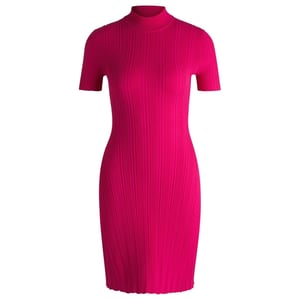 Women's Hugo Sareply Mock Neck Short Sleeve Knee Length Dress in Bright Pink