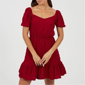 Women's Brave Soul Sweetheart Neck Short Sleeve Babydoll Dress in Red