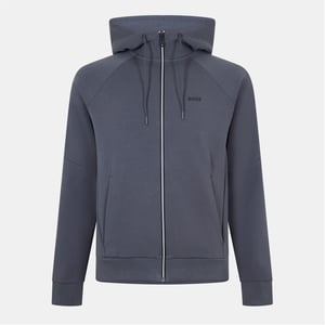 Men's Boss Solid Patterned Hooded Ribbed Cuff Sweat Jacket in Dark Grey