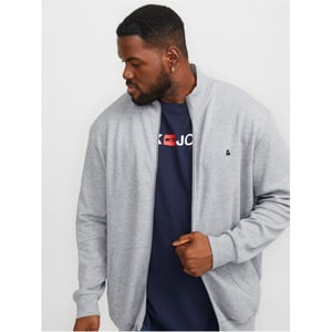 Men's Jack and Jones Paulos Solid Patterned Zip Neck Ribbed Cuff Sweat Jacket in Grey Melange
