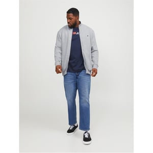 Men's Jack and Jones Paulos Solid Patterned Zip Neck Ribbed Cuff Sweat Jacket in Grey Melange