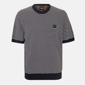 Men's Boss Crew Neck Ribbed Collar Short Sleeve Sweatshirt in Dark Blue