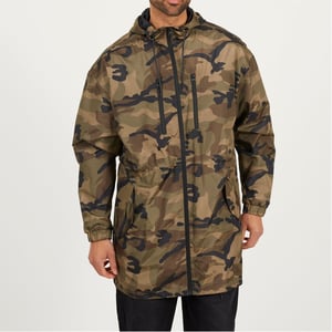 Men's Brave Soul Camo Print Oversized Parka in Khaki Print