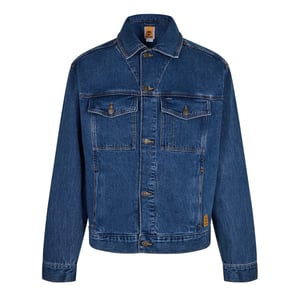 Men's Timberland Denim Jacket Solid Patterned with Chest Pocket in Mid Indigo