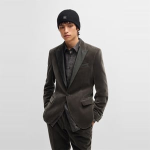 Men's Hugo Regular Fit Solid Patterned Blazer in Medium Grey