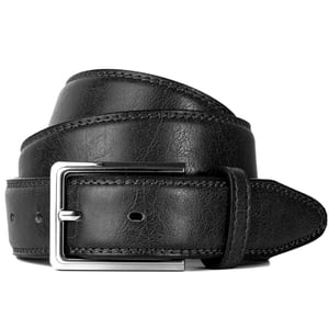Men’s Leather Lined Belt 1.25″ Classic Belt with Silver Buckle in Black