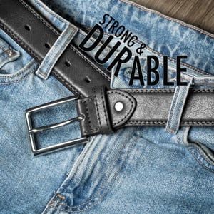 Men’s Leather Lined Belt 1.25″ Classic Belt with Silver Buckle in Black