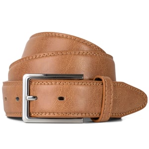 Men’s Leather Lined Belt 1.25″ Classic Belt with Silver Buckle in Tan