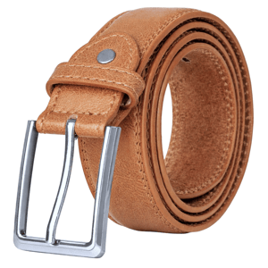 Men’s Leather Lined Belt 1.25″ Classic Belt with Silver Buckle in Tan
