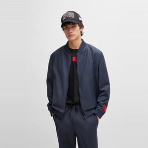 Men's Hugo Solid Patterned Ribbed Cuff Bomber Jacket in Medium Blue