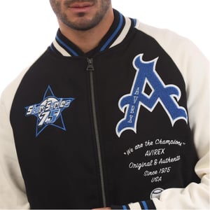 Men's Avirex Spring Embroidered Ribbed Cuff Bomber Jacket in Black