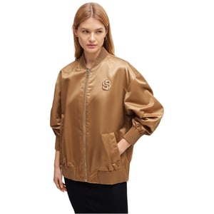 Women's Boss Short Bomber Oversize Jacket in Med Beige