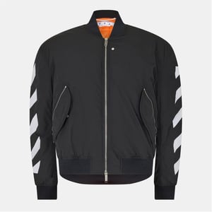 Men's Off White Color Block Ribbed Cuff Bomber Jacket in Black/White