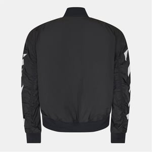Men's Off White Color Block Ribbed Cuff Bomber Jacket in Black/White