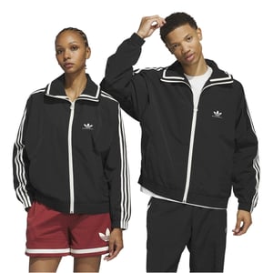 Men's adidas Three Stripes Patterned Collared Neck Shell Jacket in Black