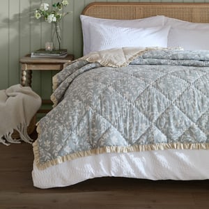Wylder Amelia 100% Cotton Floral Quilted Bedspread, Seafoam Blue