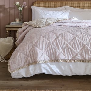 Wylder Amelia 100% Cotton Floral Quilted Bedspread, Blush Pink