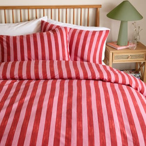 Furn Dual Tone Striped Reversible Duvet Cover Set, Pink/Red