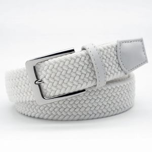 Woven Stretchy Belt - Braided Elastic Waist Belt for Men & Women in White