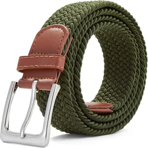 Woven Stretchy Belt - Braided Elastic Waist Belt for Men & Women in Green
