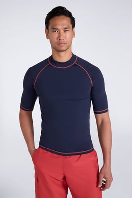 Men's UV Rash Vest Sun Protection Quick Drying Swimwear Stretchy Beach Surf Top Blue/Navy