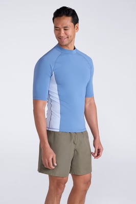 Men's UV Rash Vest Sun Protection Quick Drying Swimwear Stretchy Beach Surf Top Pale Blue