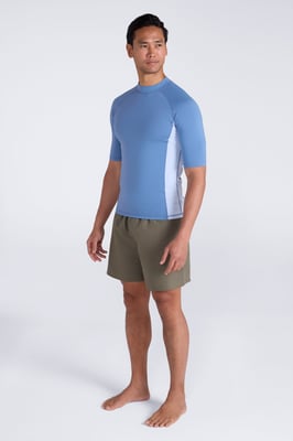 Men's UV Rash Vest Sun Protection Quick Drying Swimwear Stretchy Beach Surf Top Pale Blue