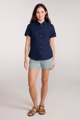 'Coconut' Women's Shirt Cotton Short Sleeve Breathable Everyday Top Dark Blue